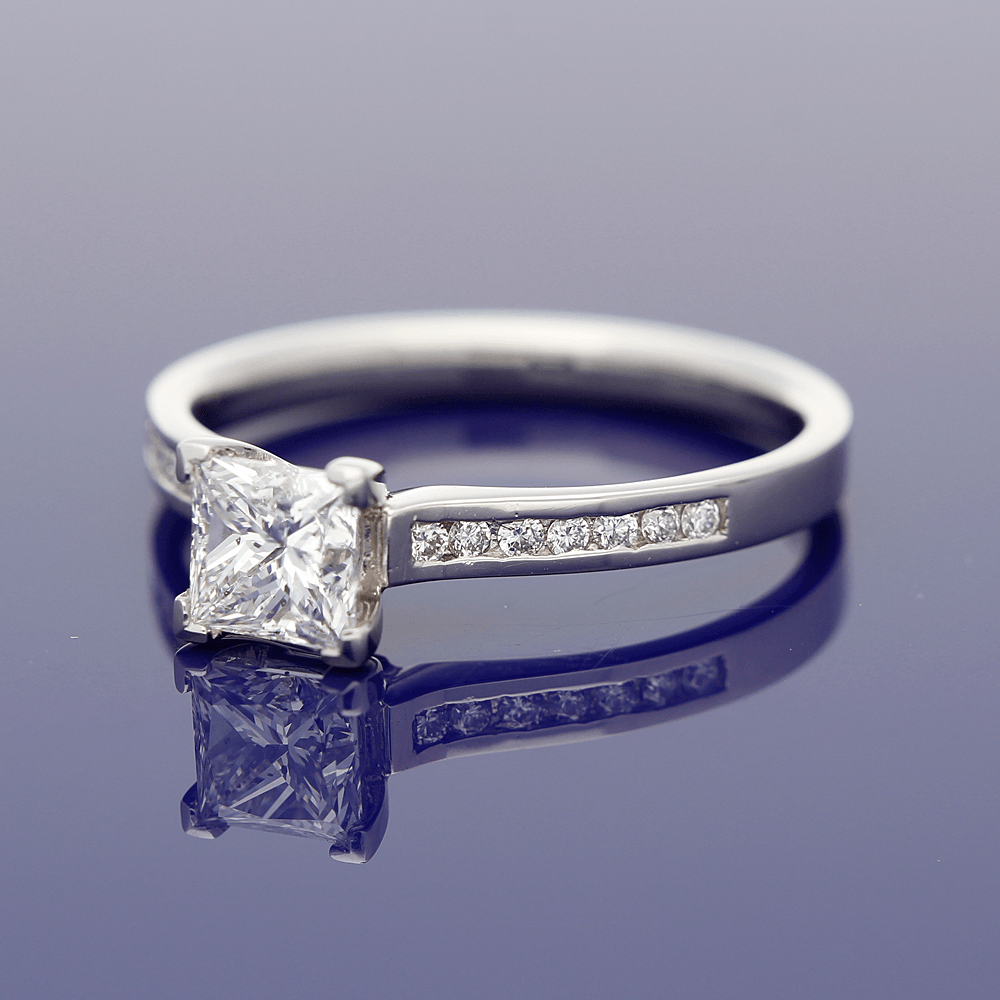 Platinum Certificated 0.79ct Princess Cut Diamond Solitaire Engagement Ring with Diamond Set Shoulders