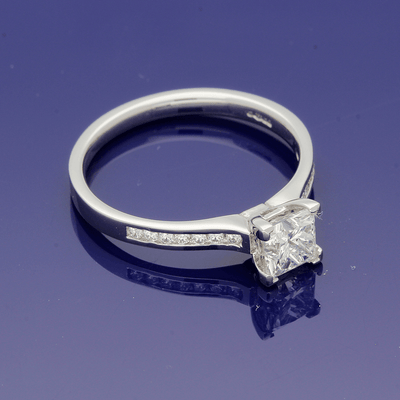 Platinum Certificated 0.79ct Princess Cut Diamond Solitaire Engagement Ring with Diamond Set Shoulders