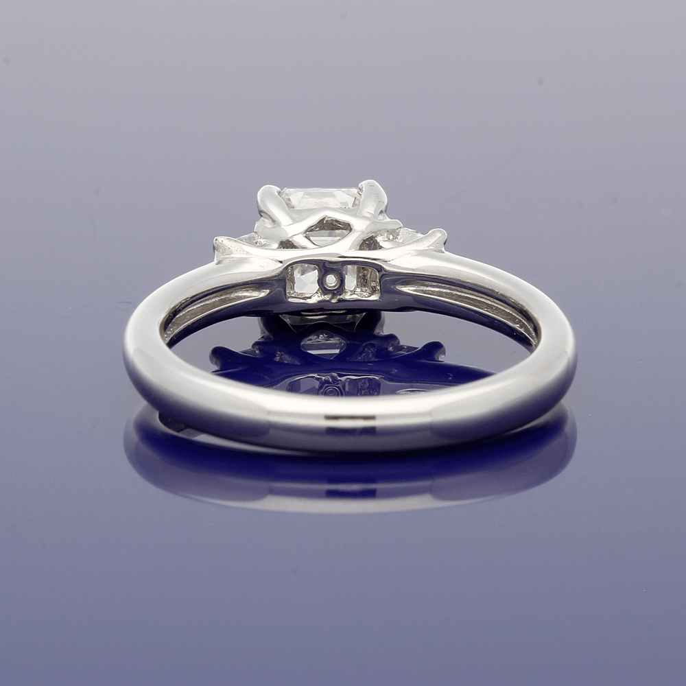 Platinum Certificated 1.04ct Asscher Cut & 0.31ct Princess Cut Diamond Trilogy Ring