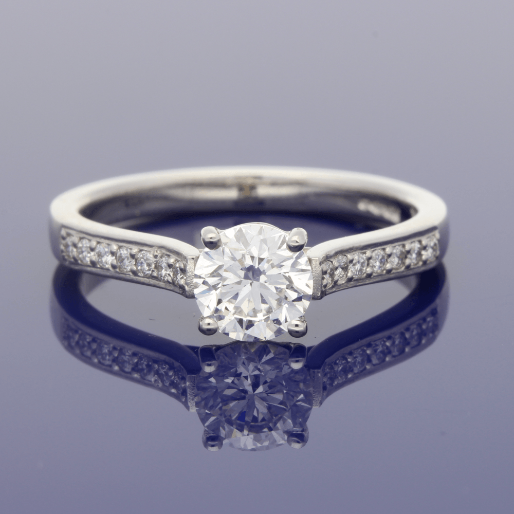 Platinum Certificated 0.81ct Round Brilliant Cut Diamond Solitaire Engagement Ring with Diamond Set Shoulders