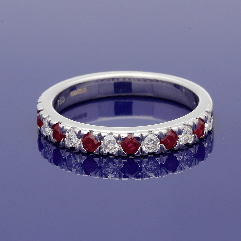 18ct White Gold Ruby & Diamond Eternity Ring - GoldArts