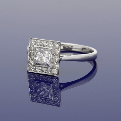 18ct White Gold Diamond Art Deco Style Cluster Ring - GoldArts