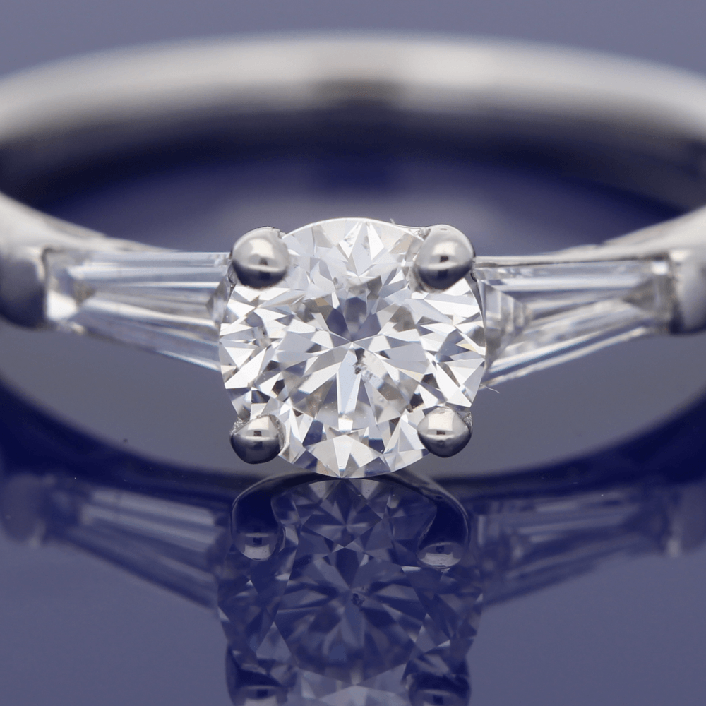Platinum Certificated 0.71ct Diamond Engagement Ring with Tapered Baguettes