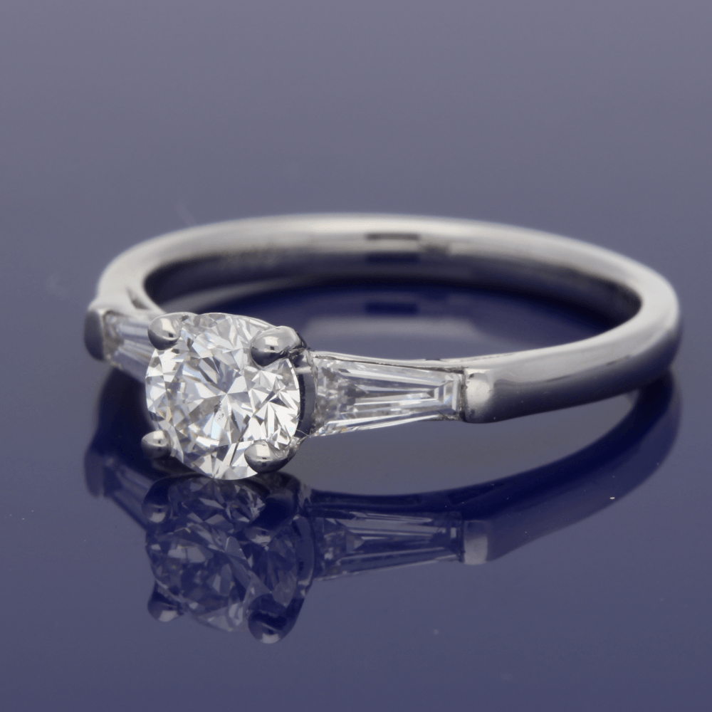 Platinum Certificated 0.71ct Diamond Engagement Ring with Tapered Baguettes