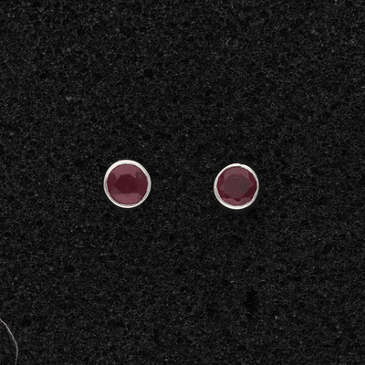18ct White Gold Ruby Rub-over Stud Earrings - GoldArts