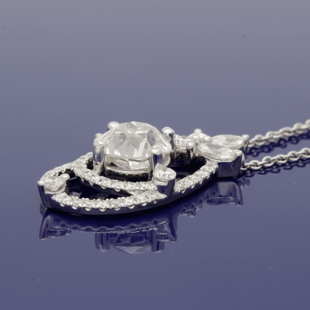 18ct White Gold Old Cut 1.85ct Diamond Necklace - GoldArts