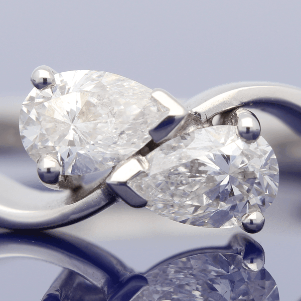 18ct White Gold Pear Shape Diamond Twist Ring - GoldArts