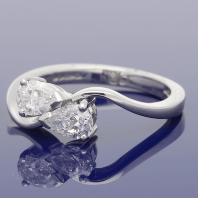 18ct White Gold Pear Shape Diamond Twist Ring - GoldArts