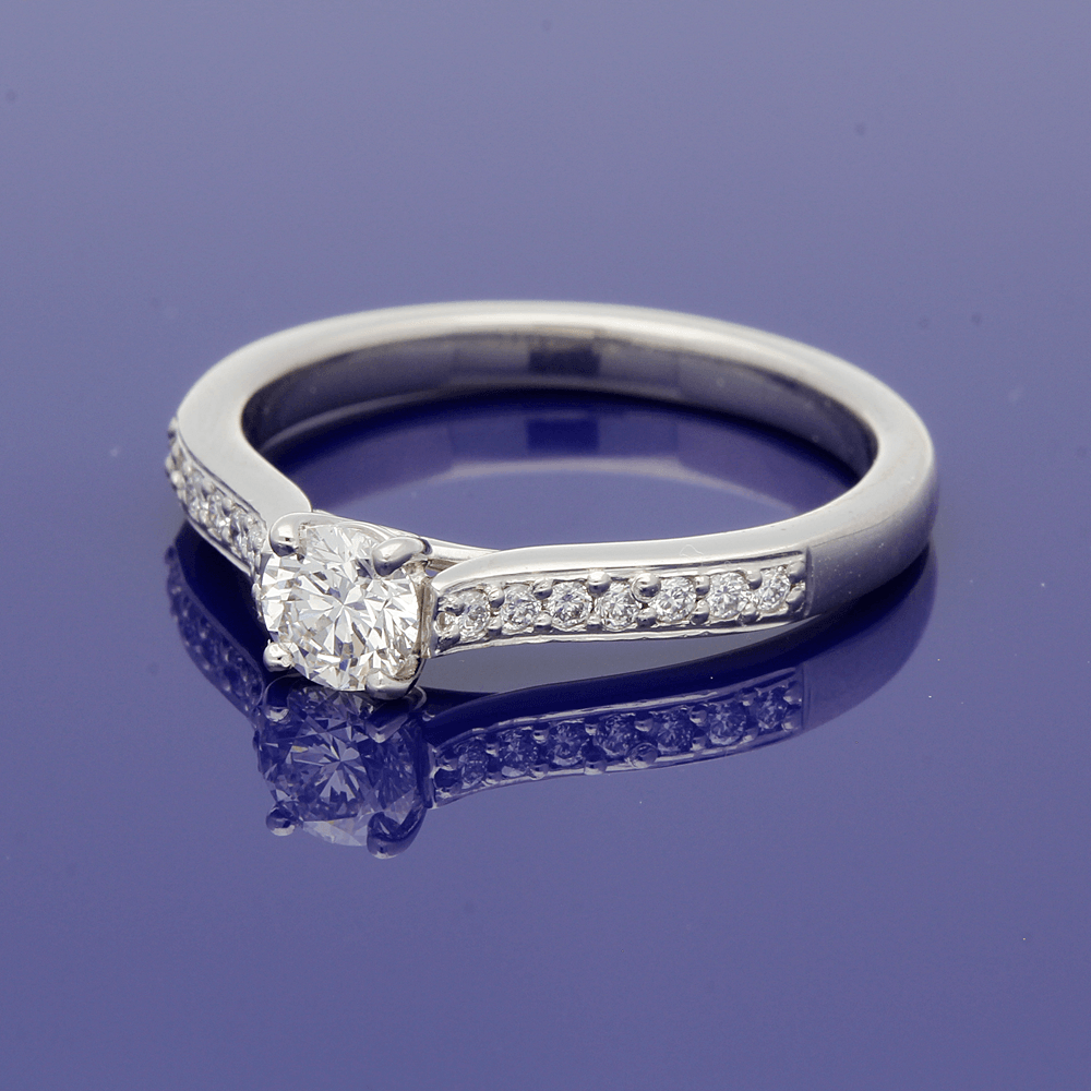 Platinum 0.35ct Round Brilliant Cut Diamond Solitaire Engagement Ring with Diamond Set Shoulders