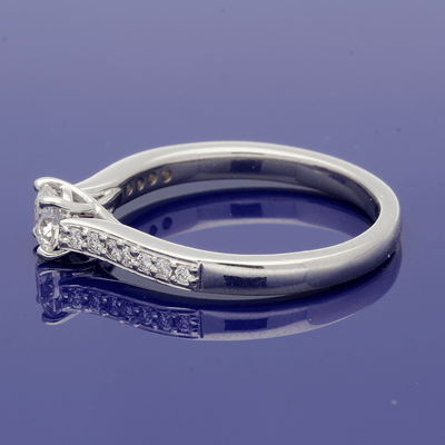 Platinum 0.35ct Round Brilliant Cut Diamond Solitaire Engagement Ring with Diamond Set Shoulders