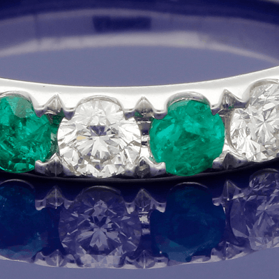 18ct White Gold Emerald & Diamond Half Eternity Ring - GoldArts