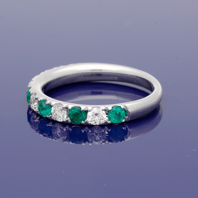 18ct White Gold Emerald & Diamond Half Eternity Ring - GoldArts