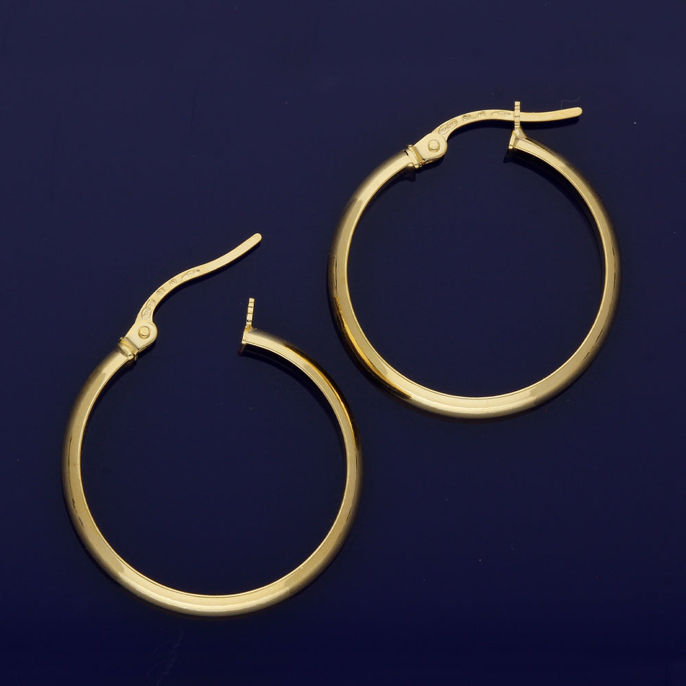 18ct Yellow Gold 20mm Plain Bevelled Hoop Earrings