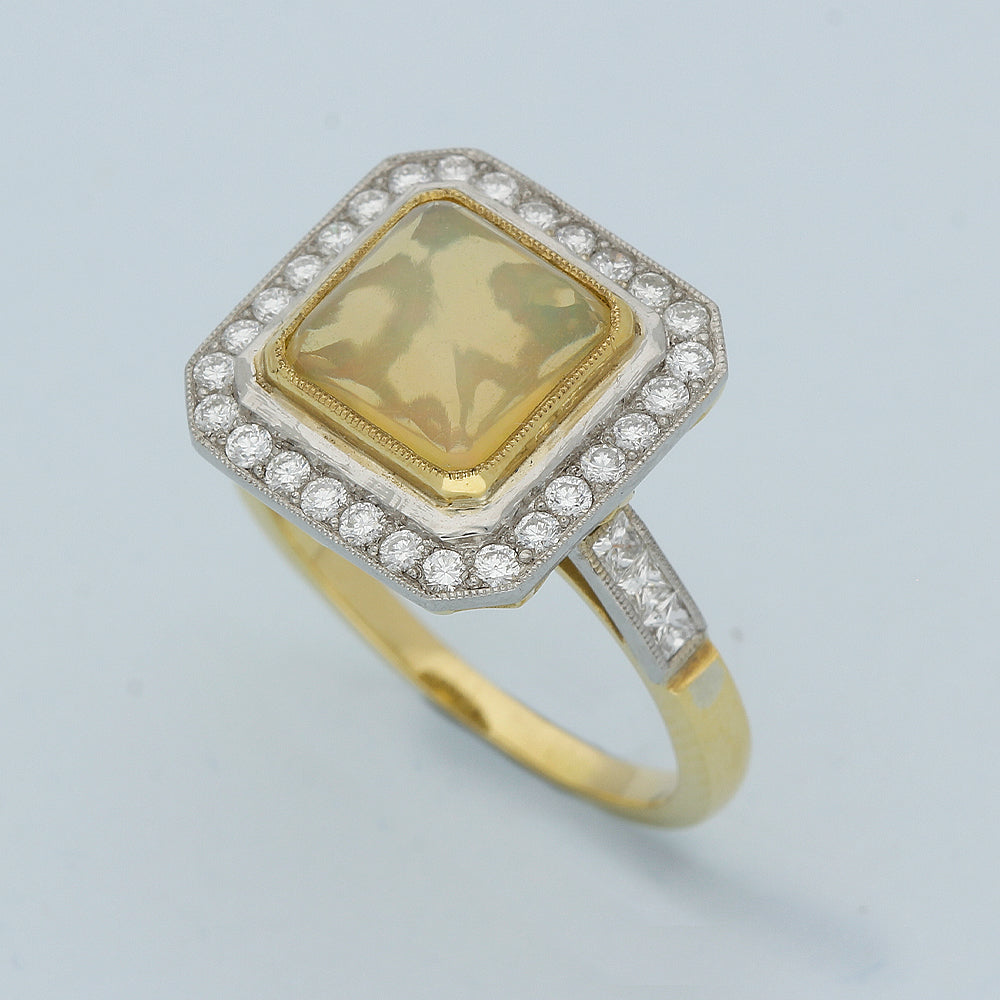 18ct Yellow Gold Water Opal and Diamond Dress Ring