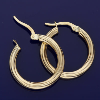 9ct Yellow Gold 15mm Twist Patterned Hoop Earrings
