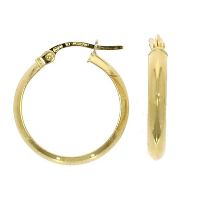 18ct Yellow Gold 20mm Plain Bevelled Hoop Earrings