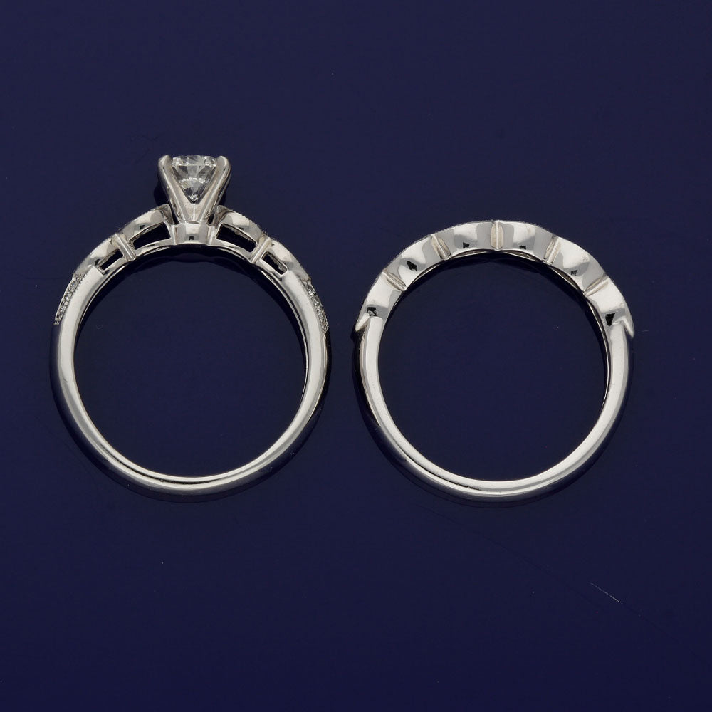 Platinum Bridal Set – Round and Marquise Diamond Engagement and Wedding Ring Set