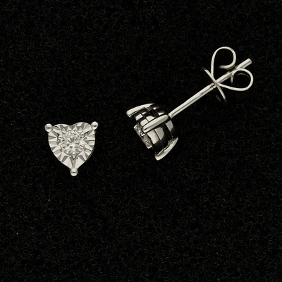 9ct White Gold Heart Twinkle Set Diamond Stud Earrings
