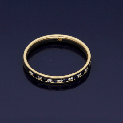9ct Yellow Gold Sapphire & Diamond Half Eternity Ring