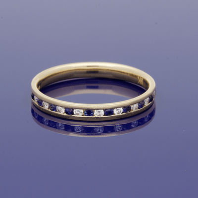 9ct Yellow Gold Sapphire & Diamond Half Eternity Ring
