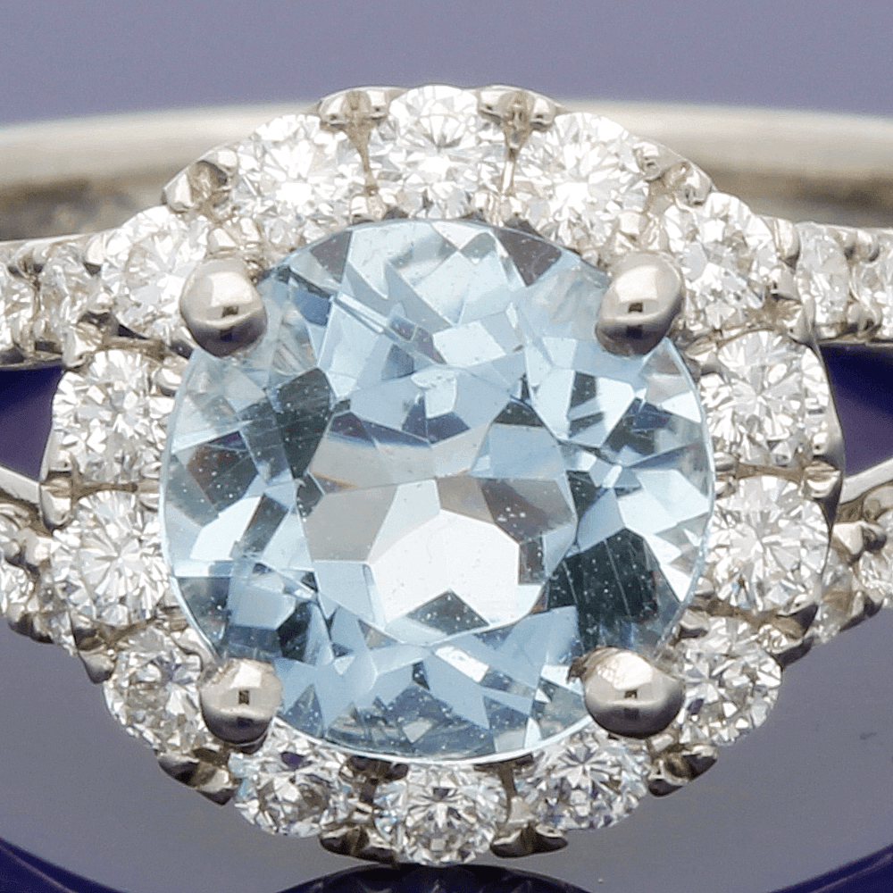 Diamond ring 2025 with aquamarine halo