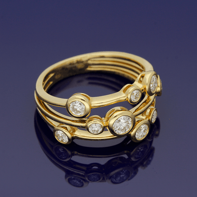 18ct Yellow Gold Diamond Triple Row Dress Ring