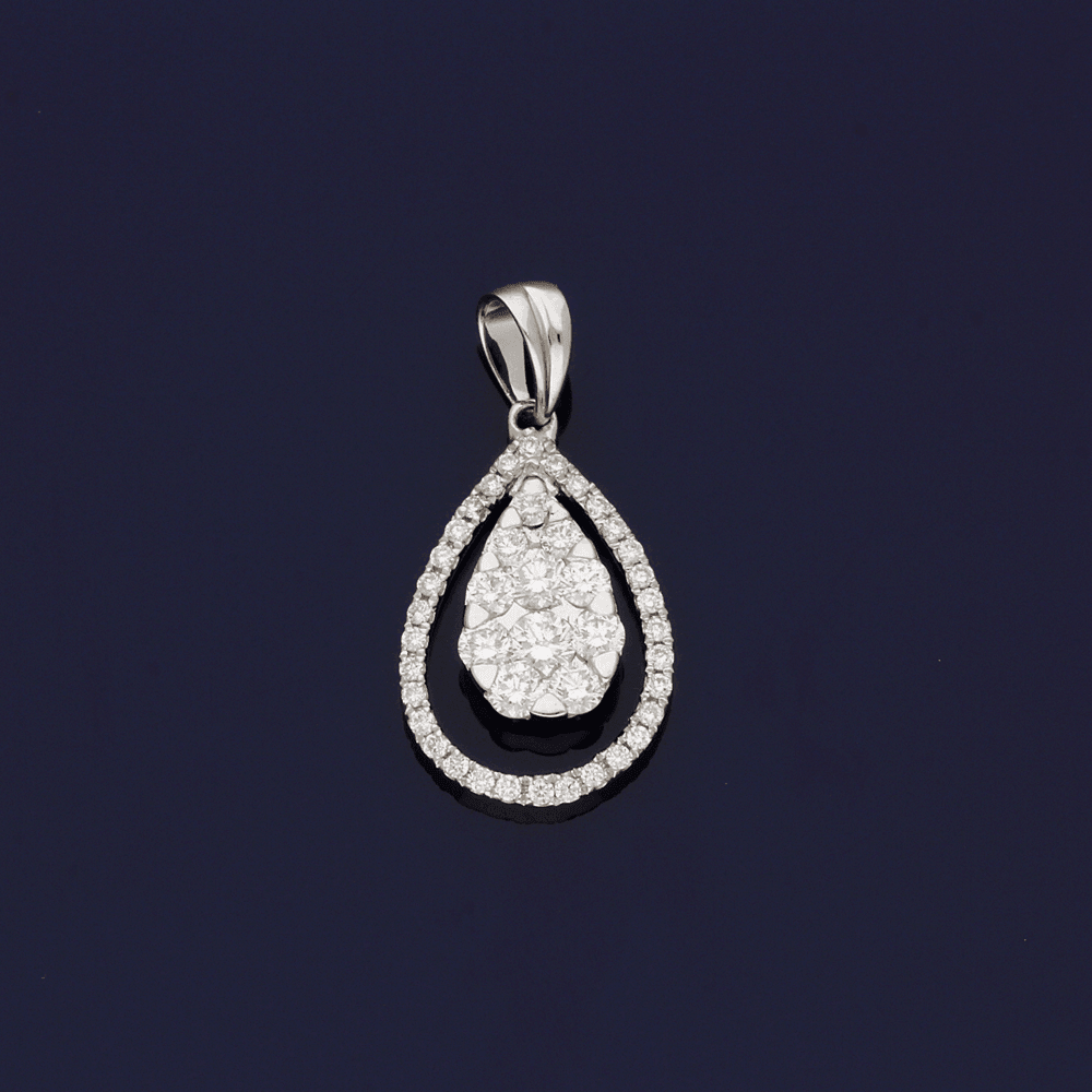 18ct White Gold Diamond Pear Shape Pendant - GoldArts