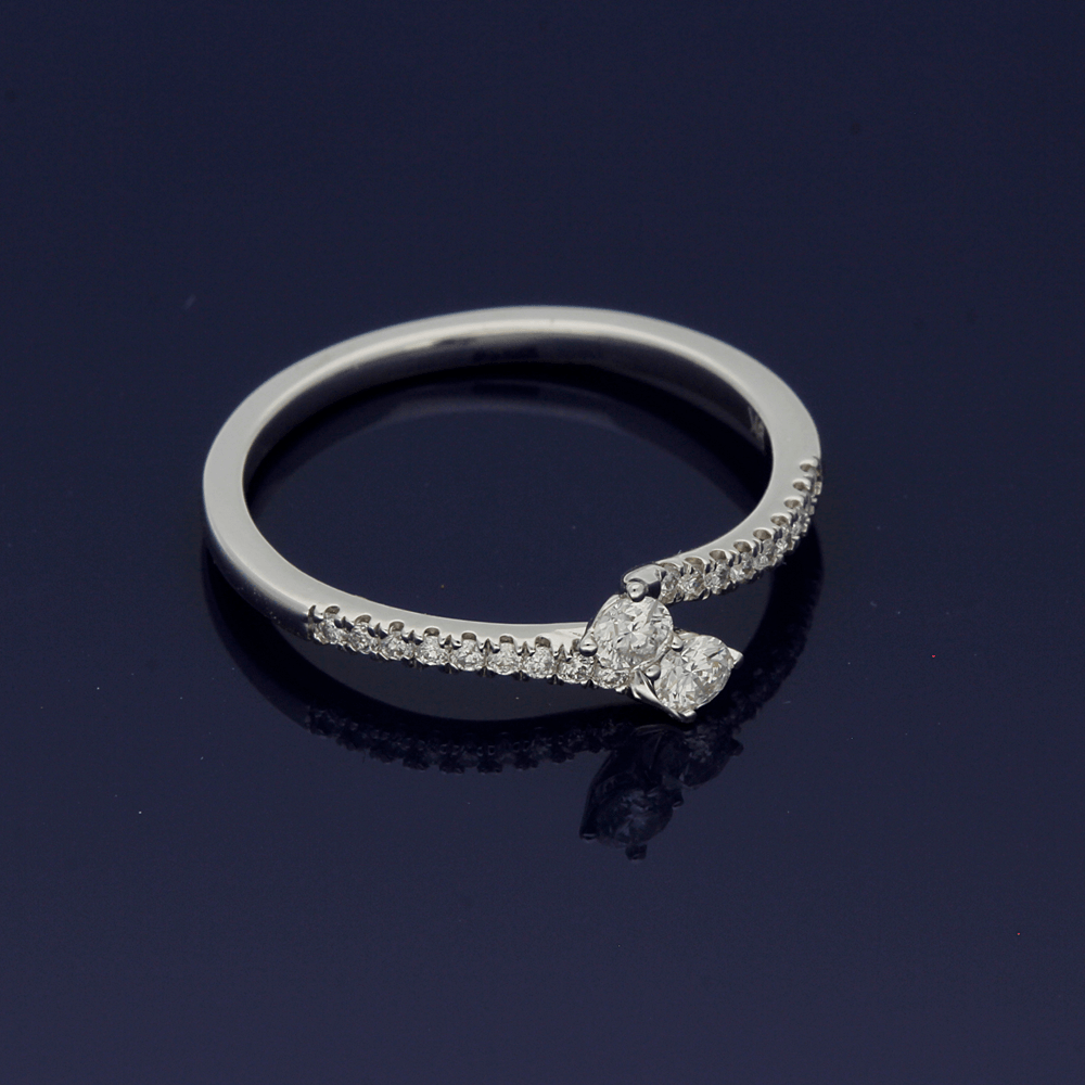 9ct White Gold Diamond Cross Over Ring with Diamond Set Shoulders