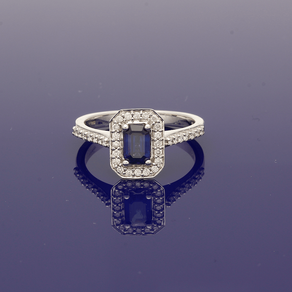 9ct White Gold Sapphire & Diamond Halo Cluster Ring