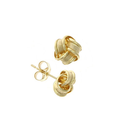 9ct Yellow Gold 7-8mm Triple Loop Frosted Knot Stud Earrings