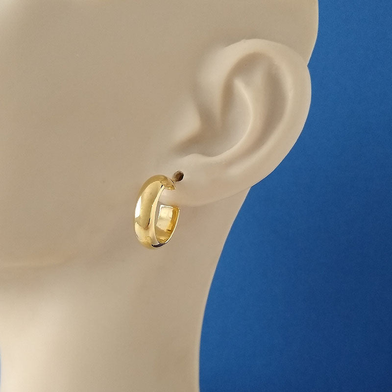 18ct Yellow Gold 15mm Plain 5mm Wide D-Shape Hoop Earrings