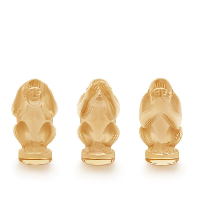 Lalique Wisdom, Three Wise Monkeys Set - Gold Lustre 10490500
