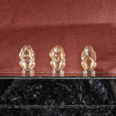 Lalique Wisdom, Three Wise Monkeys Set - Gold Lustre 10490500