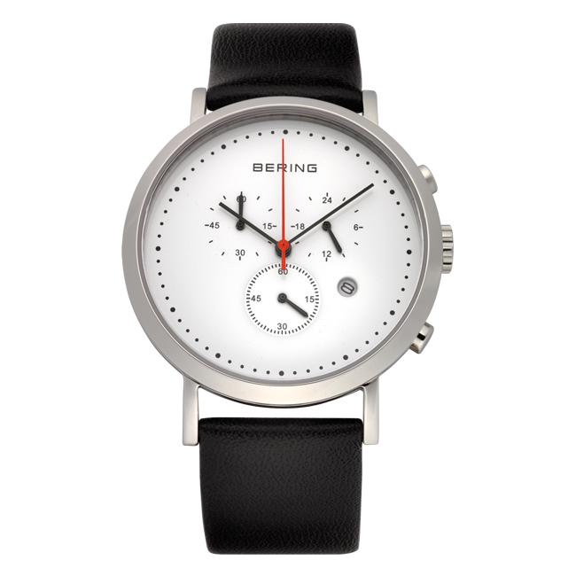 Gentlemen's Bering 40mm Chronograph Stainless Steel Quartz Leather Strap Watch, 10540-404