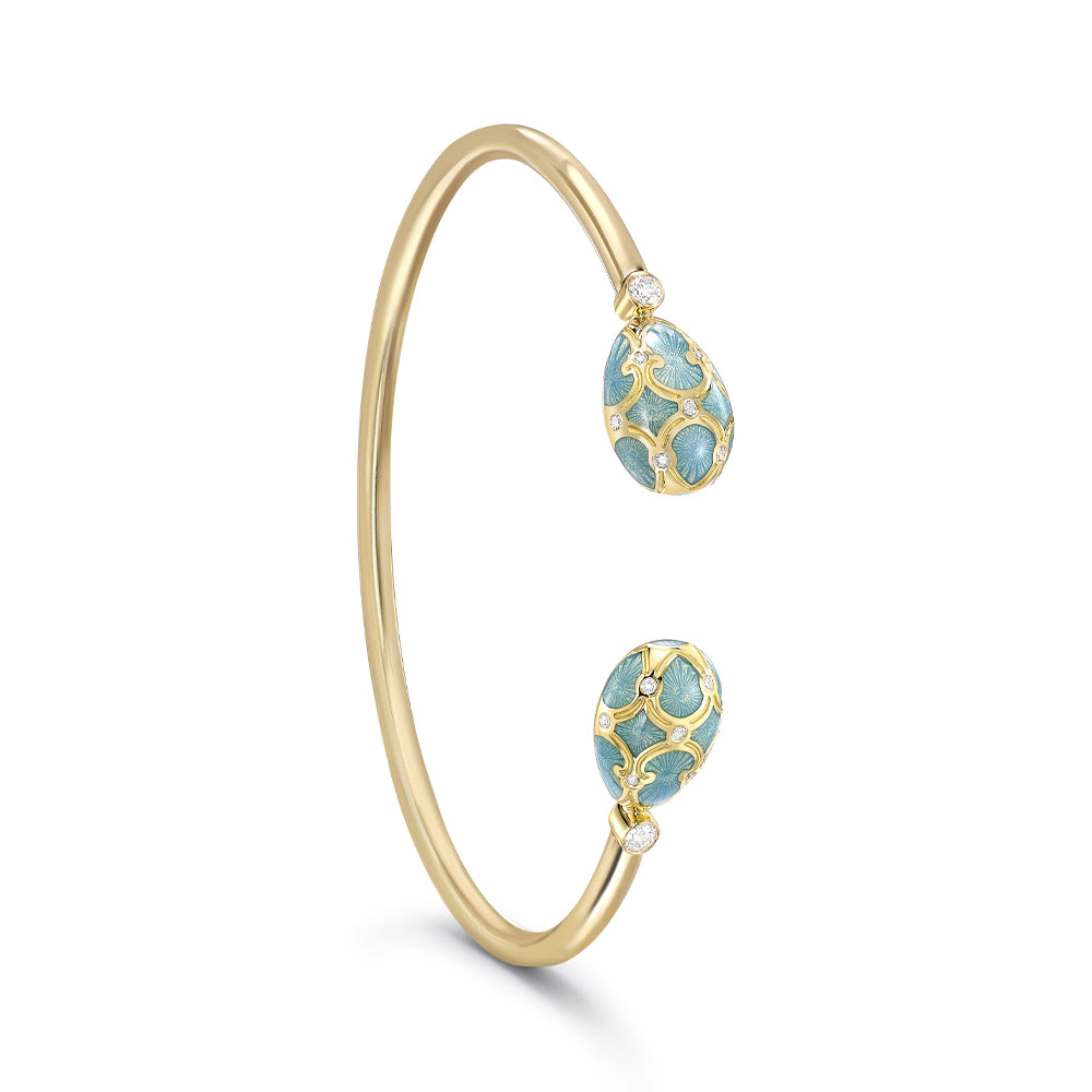 Fabergé Heritage Yellow Gold Diamond & Turquoise Guilloché Enamel Open Bracelet