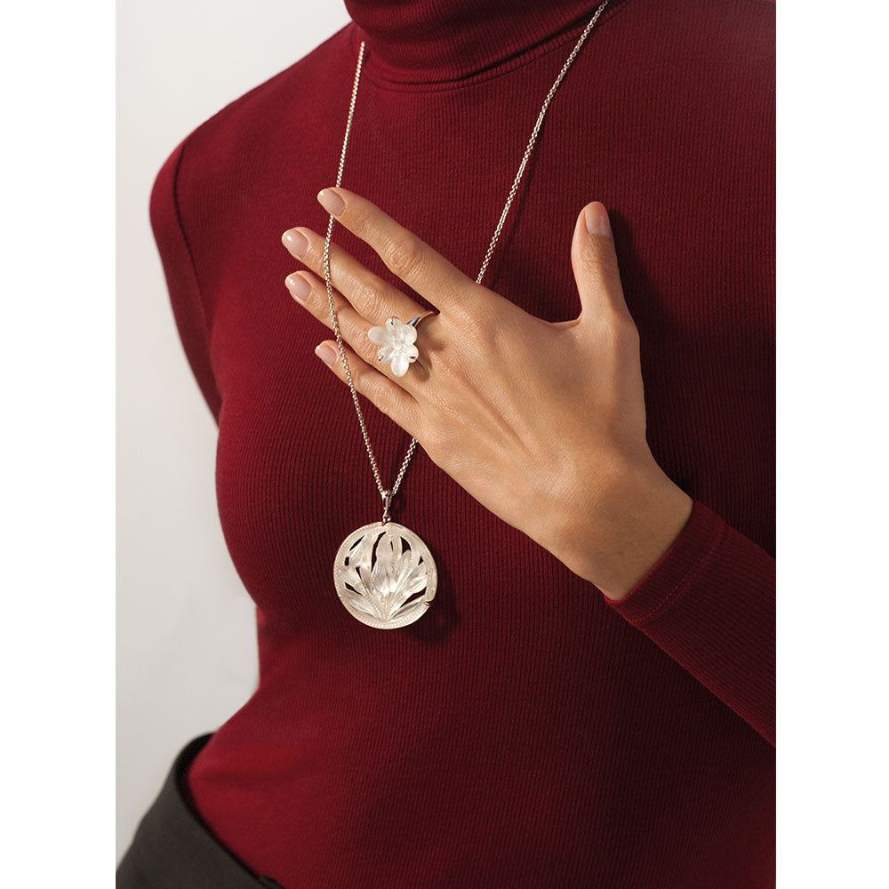 Lalique Fleur de Neige Ring, Clear Crystal & Silver 10610400