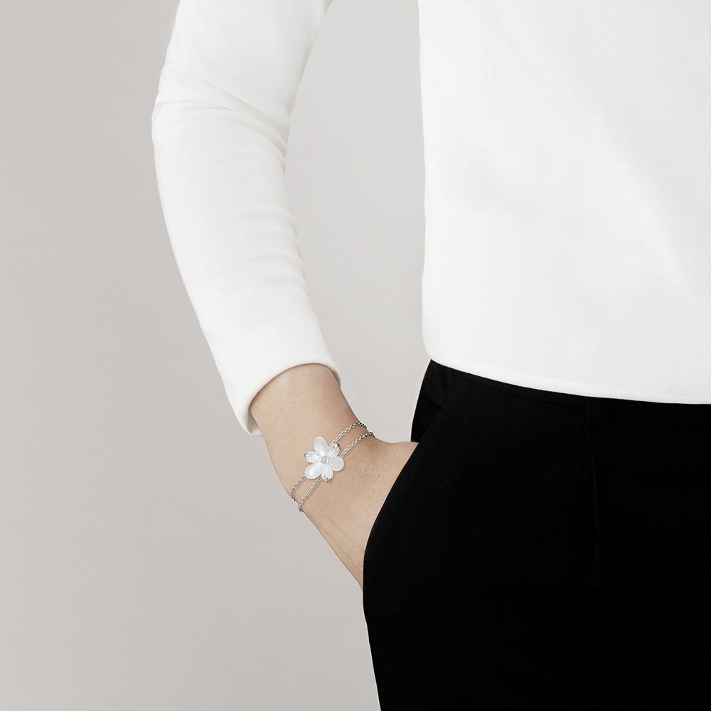Lalique Fleur de Neige Bracelet, Silver & Clear Crystal