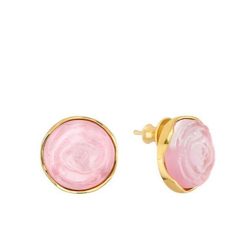 Lalique Pivoine Earrings, Pink Crystal & 18k Gold Plated 10706700
