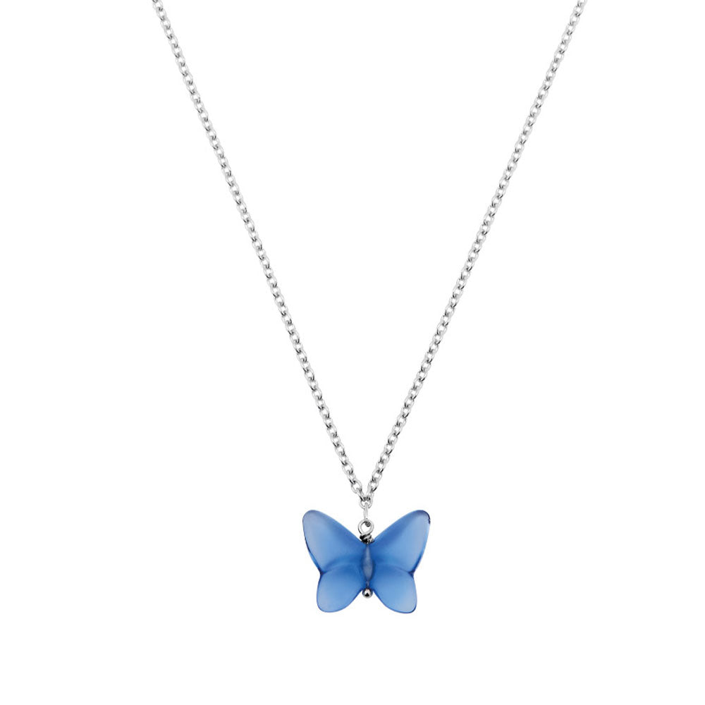 Lalique Butterfly Papillon Pendant- Blue Crystal & Silver 10751700