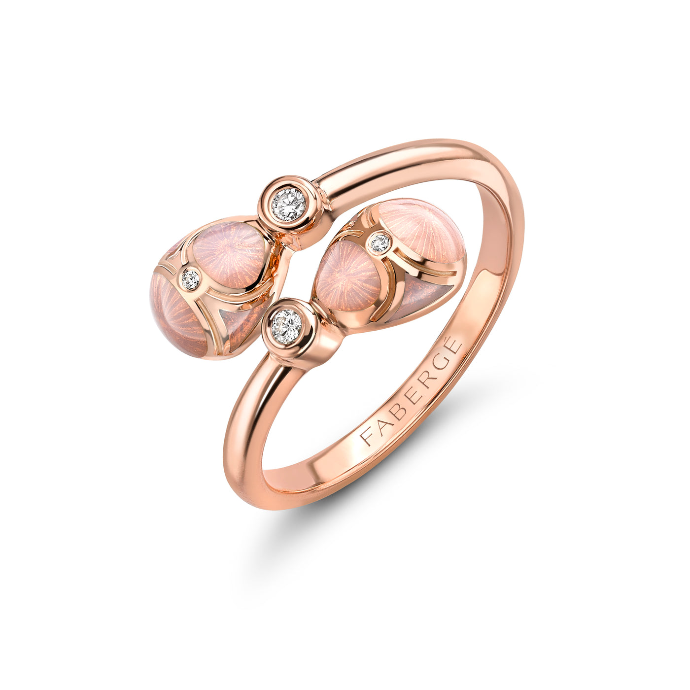 Fabergé Heritage Rose Gold Pink Guilloché Enamel Crossover Ring