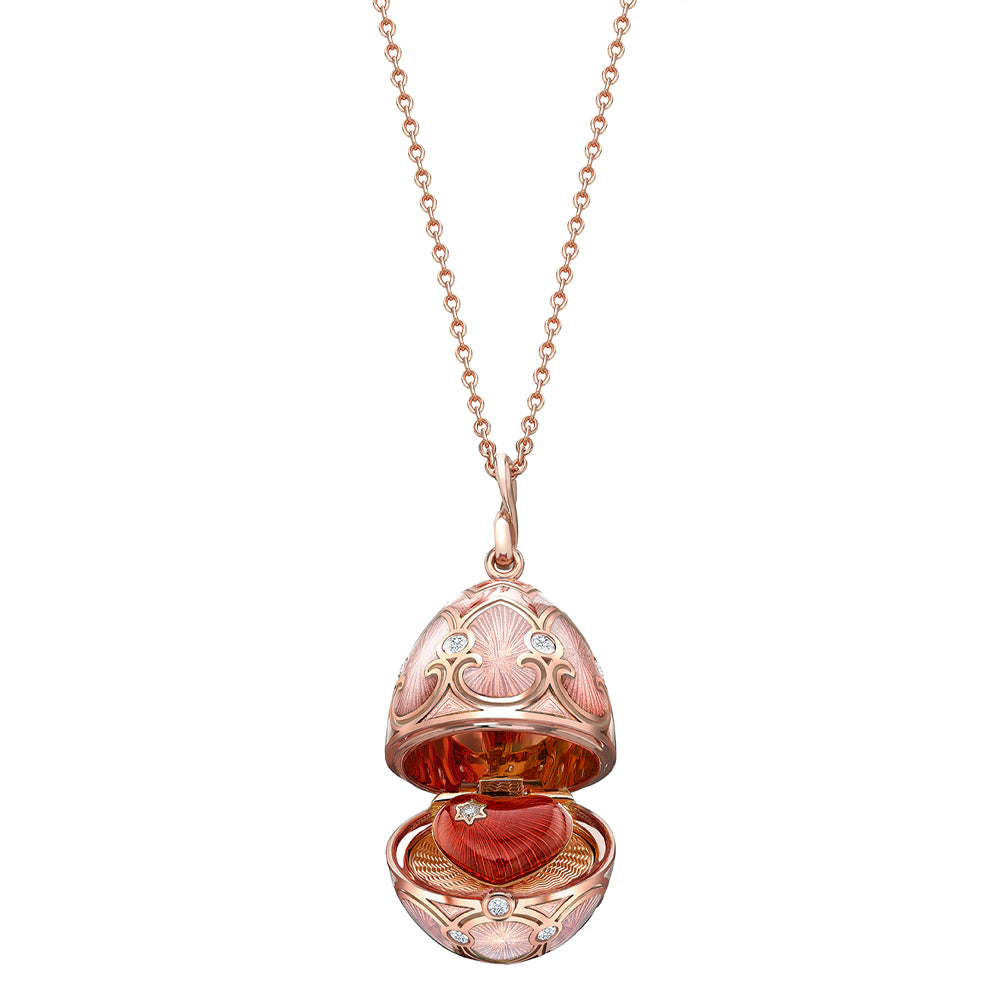 Fabergé Heritage Rose Gold Pink Guilloché Enamel Heart Surprise Locket