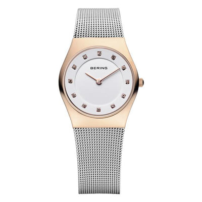 Ladies Bering 27mm 2 Tone PVD Case And Stainless Steel Quartz Milanese Bracelet Watch, 11927-064