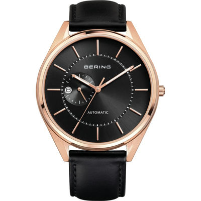 Gentlemen's Bering Automatic 43mm Rose Gold PVD Leather Strap Watch, 16243-462