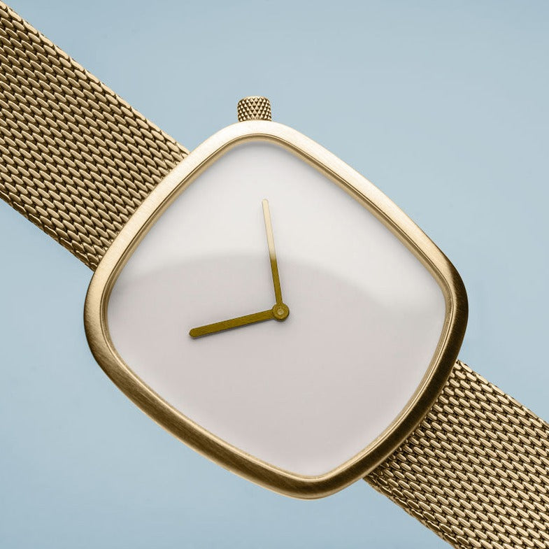 Gentlemen's Bering Pebble 40mm Gold PVD Stainless Steel Quartz Milanese Bracelet Watch, 18040-334