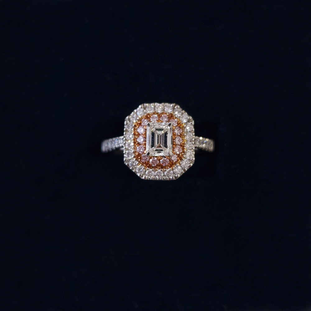 Platinum & 18ct Rose Gold White and Pink Diamond Halo Ring
