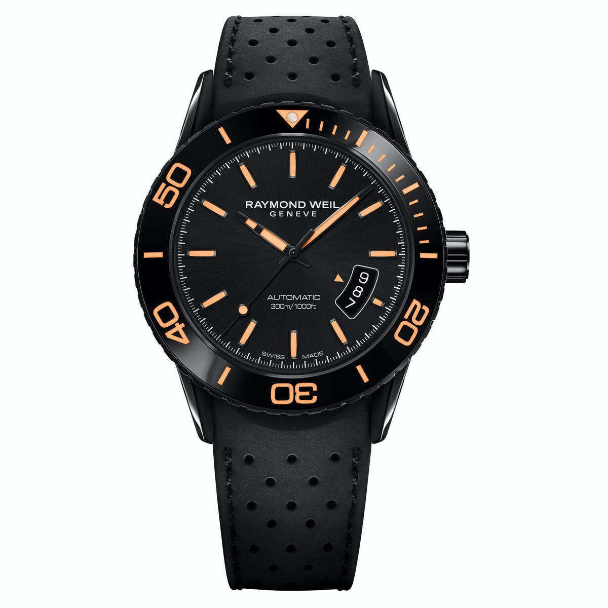 Raymond Weil Men’s Freelancer Automatic Diver Rubber Strap Watch, 2760-SB2-20001