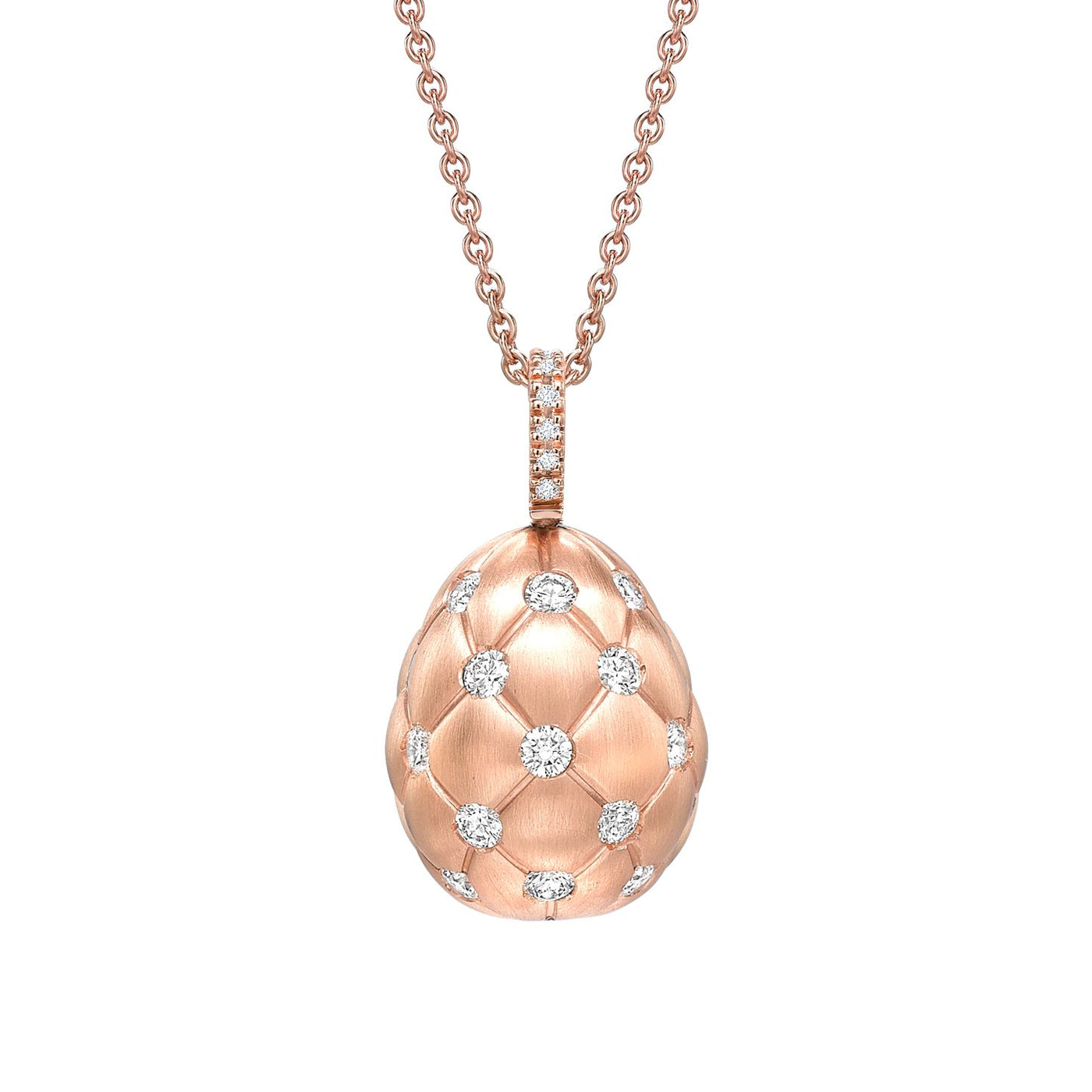 Fabergé Treillage Brushed Rose Gold & Diamond Set Egg Pendant