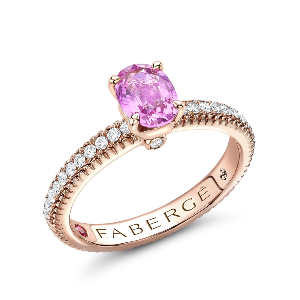 Fabergé Colours of Love Rose Gold Pink Sapphire Fluted Ring with Diamond Shoulders