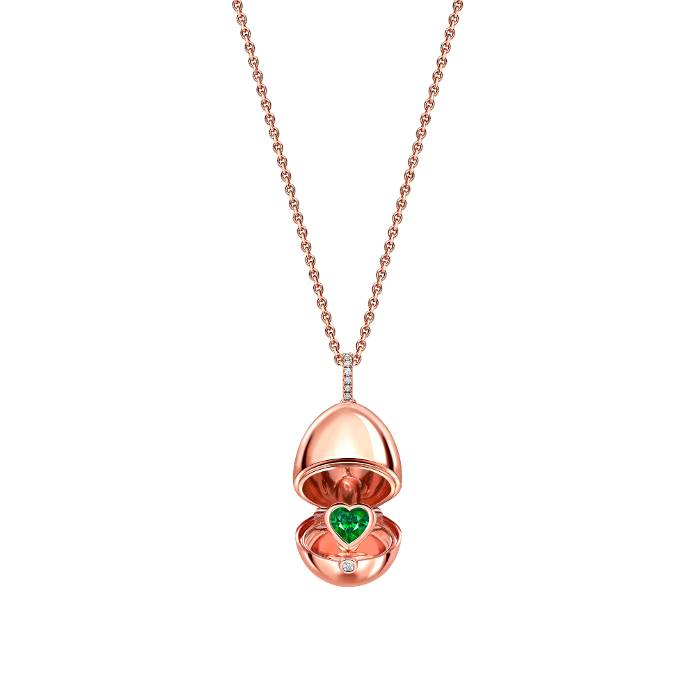 Fabergé Essence Rose Gold Emerald Heart Surprise Locket