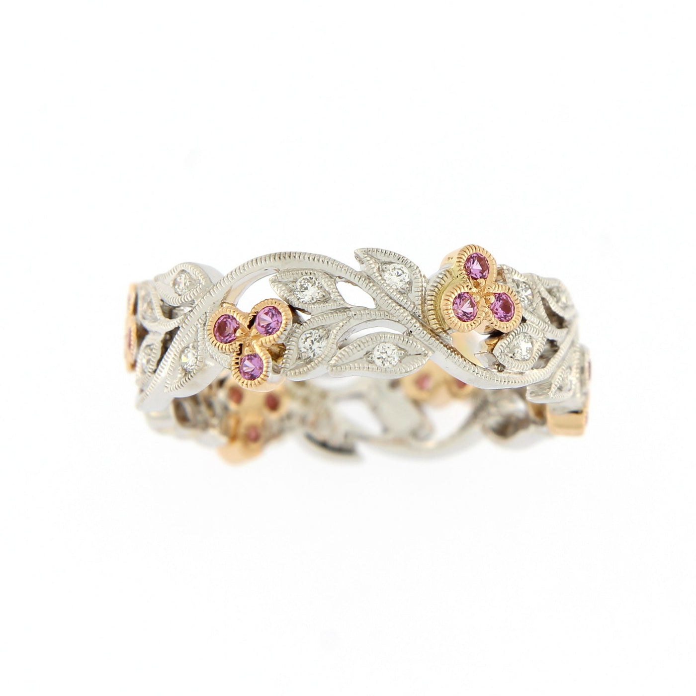 Ungar Peach Blossom Ring 18ct White & Rose Gold Diamond & Pink Sapphire